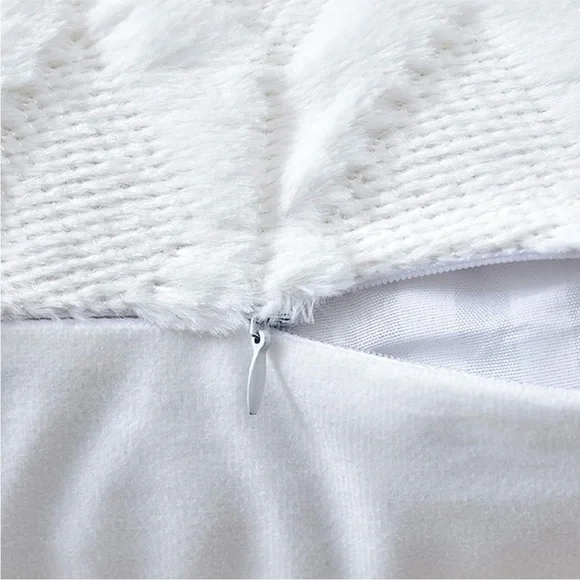 White Ivory Farmhouse Pillow Cover Furry Faux Luxury Soft Warm Pillow Case Set - Picture 5 of 6
